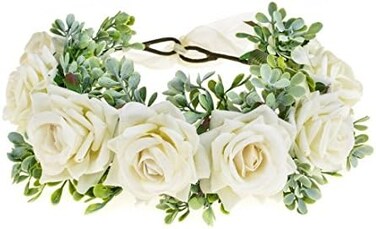 Vividsun Women Flower Crown Floral Headpiece Festival Wedding Hair Wreath Floral Crown (White