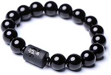 SX Commerce Natural Obsidian Stone Bead Bracelet Couple Men 10mm and Women 8mm Dragon and Phoenix Totem Jewelry