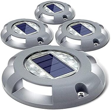 SIEDiNLAR Solar Deck Lights Driveway Dock LED Light Solar Powered Outdoor Waterproof Road Markers for Step Sidewalk Stair Garden Ground Pathway Yard 4 Pack (White