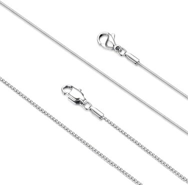 LOLIAS 2 Pcs Stainless Steel 1mm Round Snake Chain Box Chain Necklace Super ThinStrong,16-30 Inch