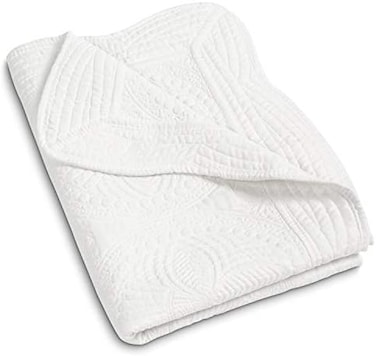 MONOBLANKS Cotton Baby Quilt Personlized Monogram Lightweight Embossed Scalloped Throw Blanket Four Seasons (White