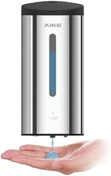 AIKE AK1205 Wall Mounted Commercial Automatic Liquid Soap Dispenser Polished Stainless Steel Large Capacity 24oz/700ml
