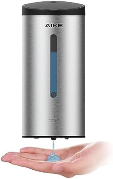 AIKE AK1205 Wall Mounted Commercial Automatic Liquid Soap Dispenser Brushed Stainless Steel Large Capacity 24oz/700ml