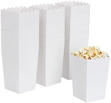 علب فشار بيضاء من بلو باندا، زينة ليلة مشاهدة الأفلام (3.3 × 5.5 × 3.5 بوصة، عبوة من 100 علبة)