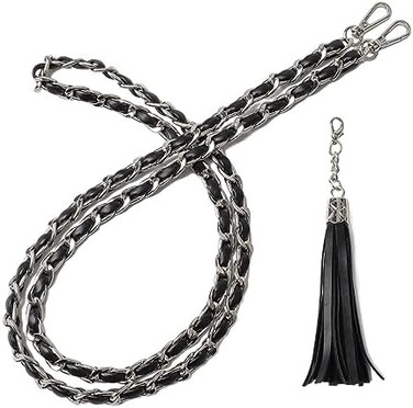 Beaulegan Purse Chain Strap - Microfiber Leather - Replacement for Crossbody Shoulder Bag - 51 Inch Long, Black/Silver