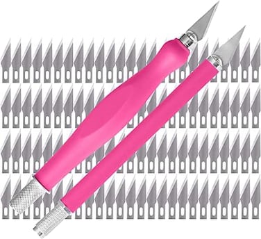 W.A. Portman WA Craft Knife Set - 2 Pink Comfort Grip Hobby Knives and Hobby Blades - Knife Kit with 100 Premium SX5 Carbon Steel11 Replacement Blades - X-acto Knife Compatible Hobby Tool Set
