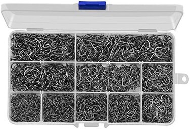Anmuka HETH 2000pcs Fishing Worm Hooks High Carbon Steel Wide Gap Offset Fishing Hook Set for Saltwater and Freshwater with 10 Sizes