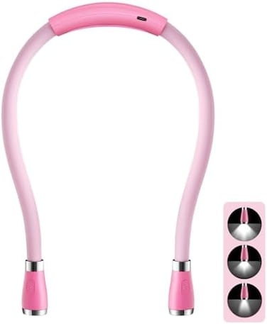SingHong Neck Book Light LED Reading Lamp USB Rechargeable, Hands Free, 4 LED Bulbs, 4 Adjustable Brightness, for Reading in Bed or Reading in Car lamp (Pink