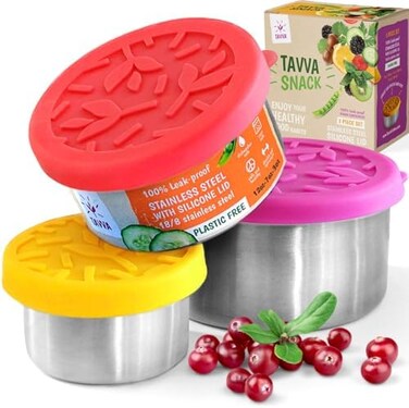TAVVA Stainless Steel Snack Containers for Kids (12oz/7oz/3oz, Stainless Steel Containers with Lids, Stainless Steel Lunch Box for Kids, Lunch Box Containers for Kids