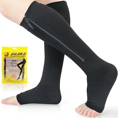 Ailaka Zipper 20-30 mmHg Compression Socks for WomenMen, Knee High Open Toe