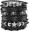 Eigso 6 Pcs Leather Bracelet Braided Wide Wristband Women Men Punk Rock Jewelry Skull, Leather