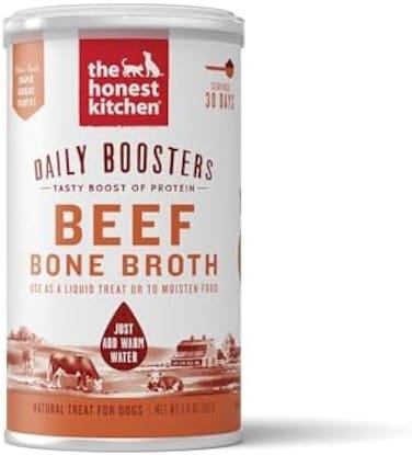 The Honest Kitchen Daily Boosts: Instant Beef Bone Broth Liquid Treat with Turmeric for Dogs and Cats, 3.6oz