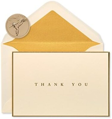 Papyrus Thank You Cards with Envelopes, Gold Border (16-Count