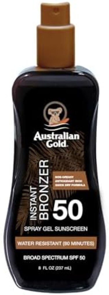 Australian Gold Spray Gel Sunscreen with Instant Bronzer SPF 50, 8 OunceMoisturizeHydrate SkinBroad SpectrumWater Resistant,B07DG52KLY