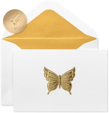 Papyrus Blank Cards With Envelopes, Gold Butterfly (16-Count