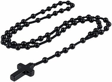 TUMBEELLUWA Cross Pendant Beaded Necklace for Men Women, Catholic Rosary Hand Knotted Necklace