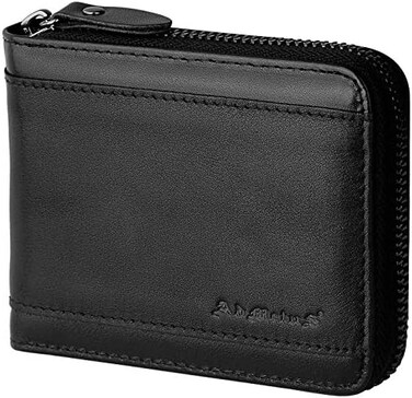 Admetus Men's Genuine Leather Short Zip-Around Bifold Wallet