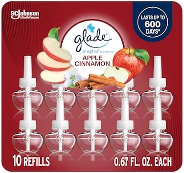 Glade PlugIns Scented Oil 10 Refills, Air Freshener, Apple Cinnamon, 10 x 0.67 oz