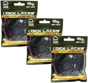 Lock Laces for Boots (3 PairPremium Heavy Duty Elastic No Tie Boot Laces for Boots and Shoes, Black-black-black, OSFA