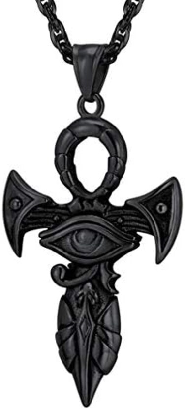 PROSTEEL Ankh Necklace Ancient Egyptian Protection Spiritual Ethnic Men Jewelry Gothic Cross Pendant Black Necklace