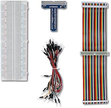 UCTRONICS GPIO Breakout Kit for Raspberry Pi - Assembled Pi T- Type Breakout830 Tie Points Solderless Breadboard40 Pin Male - Female - Male Rainbow Ribbon Cable65pcs Jump Wires