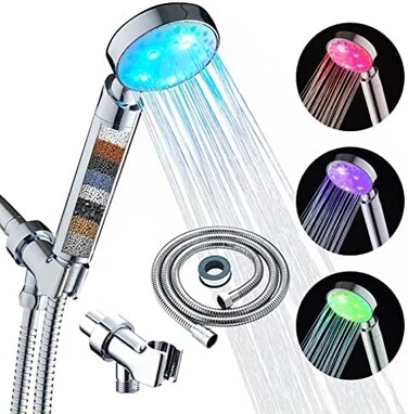 KAIREY Led Handheld Shower Head 7 Color Glow Light Change Automatically Polished Chrome with Hose and Adjustable Bracket
