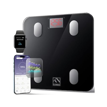 FITINDEX (10.2"/260mm, Black- Bluetooth Body Fat Scale, Smart Wireless Digital Bathroom Weight Scale Body Composition Monitor Health Monitor with iOS and Android APP for Body Weight, Fat, Water, ...