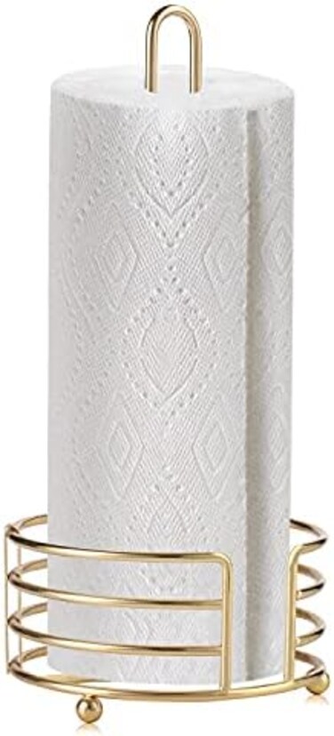 Buruis Standing Paper Towel Holder, Modern Decorative Countertop Rolls Holder for Kitchen, Toilet, Pantry and Bathroom - Gold