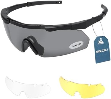 xaegistac XAegis Tactical Eyewear 3 Interchangeable Lenses Outdoor Unisex Shooting Glasses
