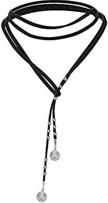 Kercisbeauty Boho Brown Wrap Velvet Choker Long Chain Tassels Necklace for Women and Girls