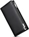 Huztencor Long Wallets for Men Leather RFID Blocking Bifold Wallet with Zipper, Black, Large, Rfid Wallet