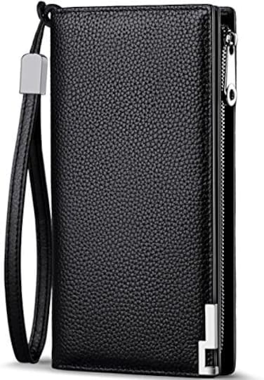 Huztencor Long Wallets for Men Leather RFID Blocking Bifold Wallet with Zipper, Black, Large, Rfid Wallet