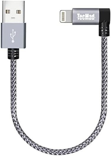 TecMad iPhone Charging Cable Short [C89 Apple MFi Certified], 90 Degree Lightning Cable, Nylon Braided Data Sync Cord for iPhone 14/13/12/11 Pro Max/XS MAX/XR/XS/X/8/7/Plus/6S/6/iPad and More - 0.65ft