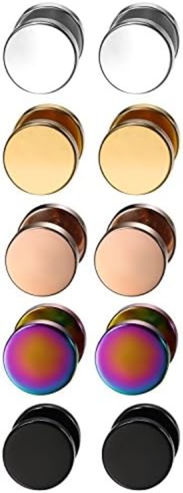 Aroncent 6 Pairs 4-14mm Black Earrings for Men Women Fake Gauges Fake Earrings Stainless Steel Earrings Set