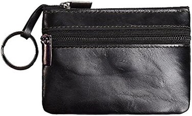 Hibate Women's Mini Coin Purse Wallet Genuine Leather Zipper Pouch with Key Ring Minimalist - BlackB
