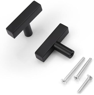 KNOBWELL 6 Pack Single Hole 2" Matte Black Stainless Steel Drawer Knobs and Pulls, Dresser Drawer Knobs for Kitchen and Bathroom, Single Hole 2" Length