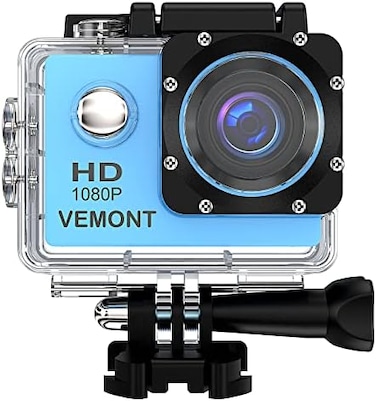 VEMONT Action Camera, 1080P 12MP Sports Camera Full HD 2.0 Inch Action Cam 30m/98ft Underwater Waterproof Camera with Mounting Accessories Kit