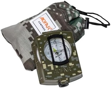AOFAR Military Compass Lensatic Sighting- Fluorescent, Waterproof and Shakeproof with Map Measurer Distance Calculator, Pouch for Camping, Hiking, Hunting, Backpacking