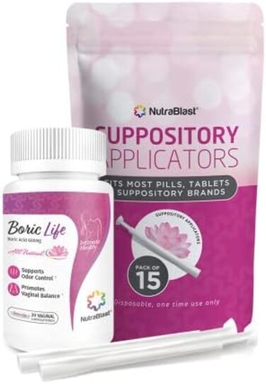 NutraBlast Women's Boric Acid Suppositories 600mg with Vaginal,30 Suppositories15 Applicators - pH Balance Care