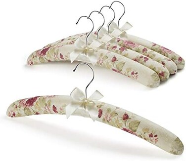 GLCON 16 inches Satin Padded Hangers for Sweaters - Thick Padded Clothes Hangers for Women Clothing - Foam Fabric Coat Hangers No Bump Fancy Canvas Covers for Adult Wedding Bridesmaid (Pack of 5