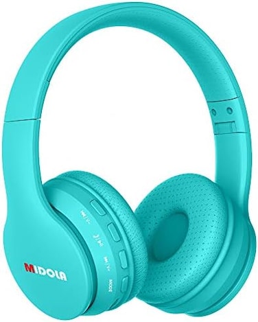 MIDOLA Kids Bluetooth Wireless Headphones Wired On-Ear Headset Foldable Earphone with AUX 3.5mm Jack SD Card Slot, Built-in Mic, FM Radio for Students Children for PC Tablets Cellphone(Cyan