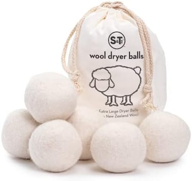 S&amp;T INC. ST INC. XL New Zealand Wool Dryer Balls, Fabric Softener for Laundry, Natural White, 2.9 in, 6 Pack