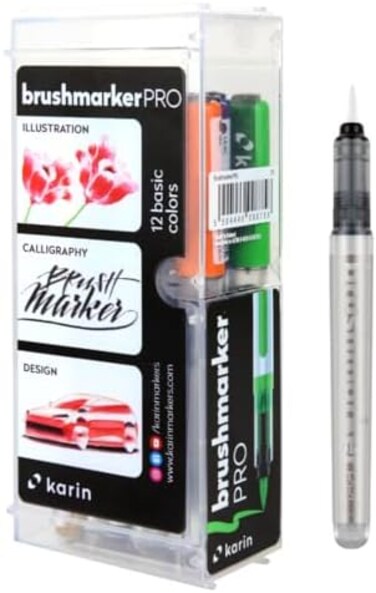 KARIN 27C1 Brush Marker Pro Basic Colours Set Including Blender Pack of 12