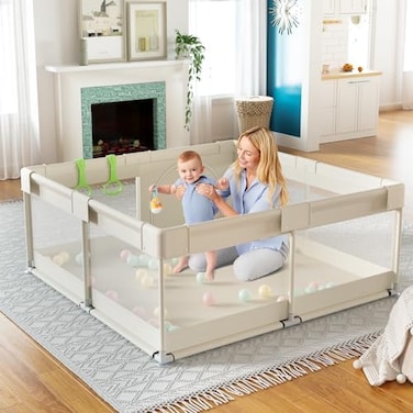 Fodoss Baby Playpen, Upgrade Playpen, Playpen for Babies (47*47*26inch Beige, Play Pen Center for Babies and Toddlers