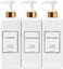 HARRA HOME Modern Gold Design Pump Bottle Set 27 oz Refillable Shampoo Conditioner Dispenser Empty Shower Plastic Bottles Pump Bathroom Lotion Body wash Massage Oils, Pack of 3 (White