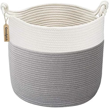 Goodpick Cotton Rope Basket with Handle for Baby Laundry Basket Toy Storage Blanket Storage Nursery Basket Soft Storage Bins-Natural Woven Basket, 15' &Atilde;&fnof;&acirc;&euro;&rdquo; 15' &Atilde;&fnof;&acirc;&euro;&rdquo; 14.2'