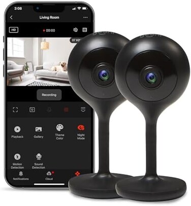 Geeni Look 2 Pack 1080p HD Smart Wi-Fi Security Camera System with Night Vision, Motion Detection, 2 Way Audio,Remote Access with iOS Android App, No Hub Required, Black
