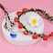 Buufan Girl Sapphire Necklace for Princess Moana Cosplay with Floral Wreath HeadbandFlower Hair Clip,Moana Movie Costume Accessories,Blue Pendant Necklace for Girl Children Birthday Party Dress Up
