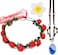 Buufan Girl Sapphire Necklace for Princess Moana Cosplay with Floral Wreath HeadbandFlower Hair Clip,Moana Movie Costume Accessories,Blue Pendant Necklace for Girl Children Birthday Party Dress Up