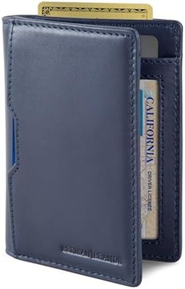 SERMAN BRANDS - Wallets for Men Slim Mens leather RFID Blocking Minimalist Card Front Pocket Bifold Travel Thin, Luxe Blue 5.0, Slim